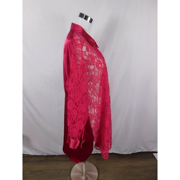 Victoria's Secret Sleep Shirt Womens Medium Large Red Lace Satin Button Front - Picture 8 of 12